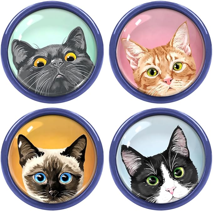 WIRESTER Set of 4 Ceramic Cork Decorative Wine Bottle Stoppers For Bar, Holiday, Party, Wedding - Cats Face On Solid Color