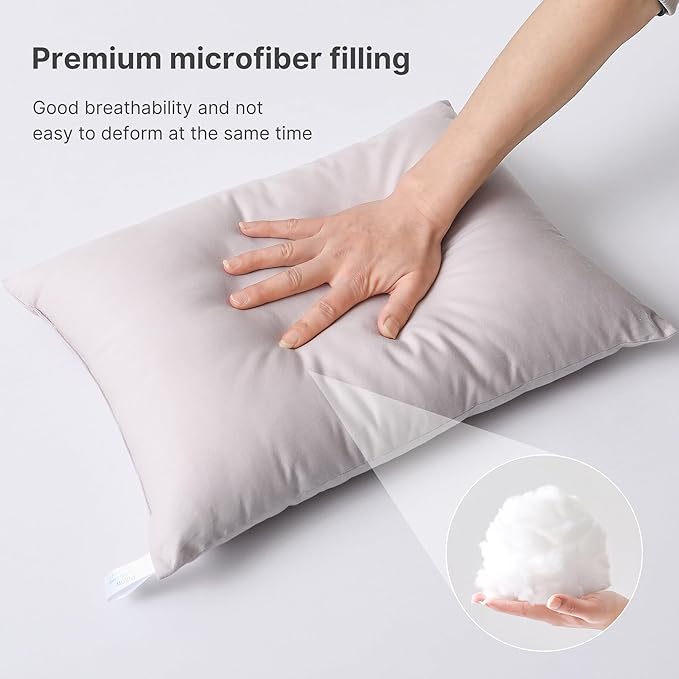 MEILA 2 Pack Cotton Toddler Pillows, 13x18 Pillows for Sleeping and Traveling, Machine Washable Kids Pillows Ideal for Crib, Bed, Cot and Nap, Beige & Grapefruit