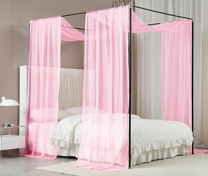 Akiky Canopy Curtains for Girls with LED Light King California King Bed Curtains Frame Bed,Valance Scarves Great for Bed,Windows,Wedding Parties(King,Pink)