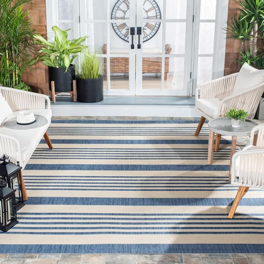 SAFAVIEH Courtyard Collection Area Rug - 8' x 10', Beige & Blue, Non-Shedding & Easy Care, Indoor/Outdoor & Washable-Ideal for Patio, Backyard, Mudroom (CY6062-233)