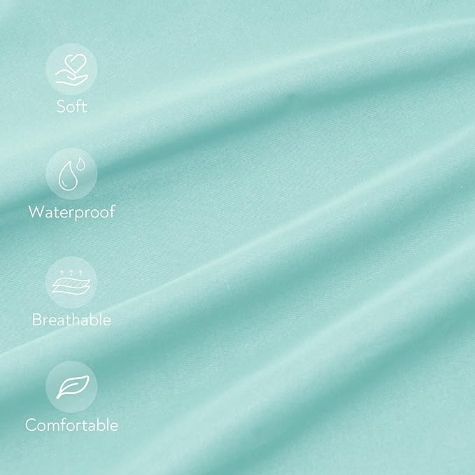 Waterproof Pack and Play Sheets Fitted 2 Pack, Compatible with Graco Pack n Play Sheets 38" X 26" Fits for Baby Playpen/Playard Mattress, Mini Crib Sheets for Boys or Girls, Grey & Aqua Blue