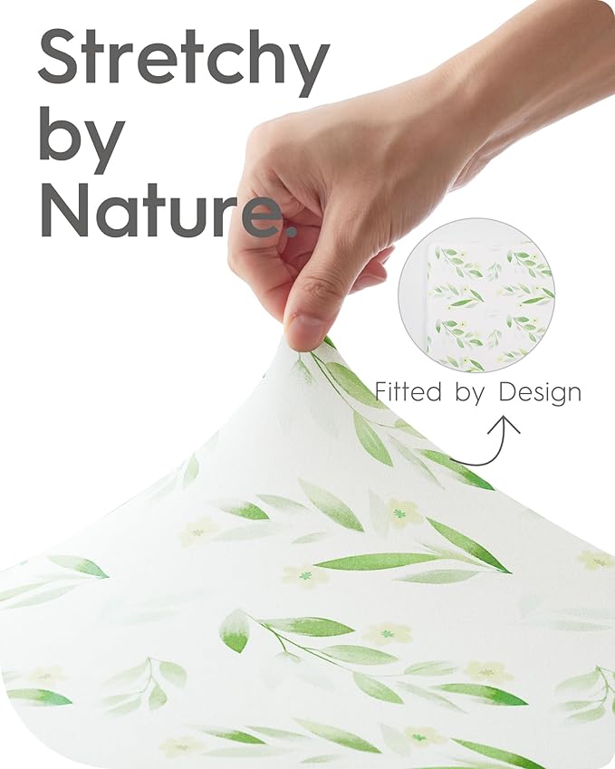 Pack N Play Sheets Fitted for Girls Boys, TotBasic Boho Mini Crib Sheets for Pack and Play/Mini Crib Mattress, Premium Soft Stretchy Jersey for Breathable Comfort - 2 Pack (Sage Green&Botanical Leaf)