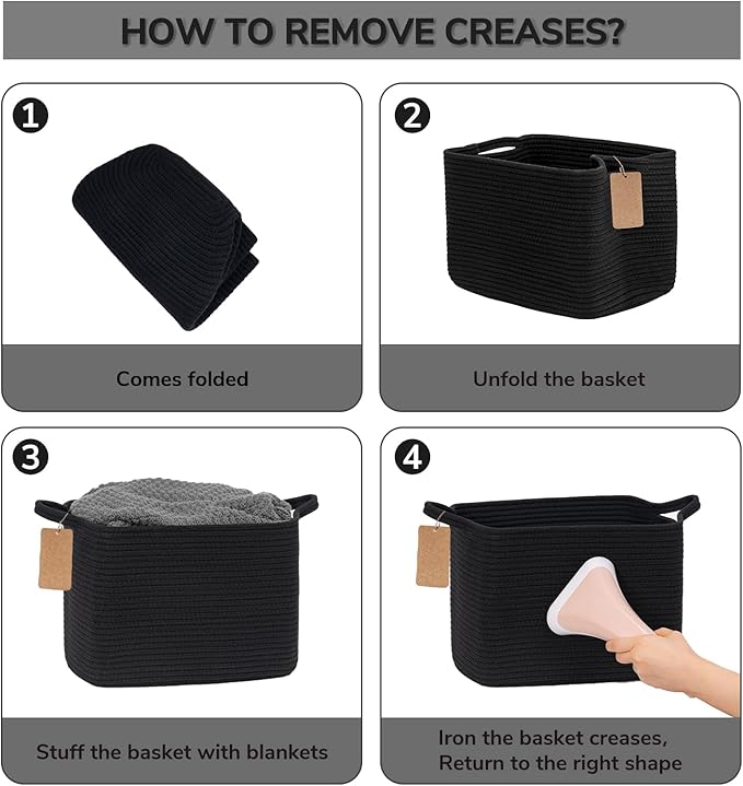 Goodpick Black Basket, Woven Baskets for Storage, Toy Baskets Storage Kids, Towel Basket with Handles, Storage Baskets for Shelves, Living Room, Bathroom, 13 x 10 x 9 Inches