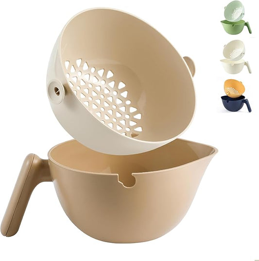 Chef's Path 2 in 1 Kitchen Strainer and Colander for Kitchen, Multifunctional Food Strainer Set, BPA Free Plastic Colander with Handle, Pasta Drainer, Veggie and Fruit Cleaner - Peach