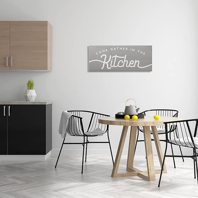 Stupell Industries Gather in The Kitchen Sign Rustic Family Phrase, Designed by Daphne Polselli Canvas Wall Art, 13 x 30, Grey