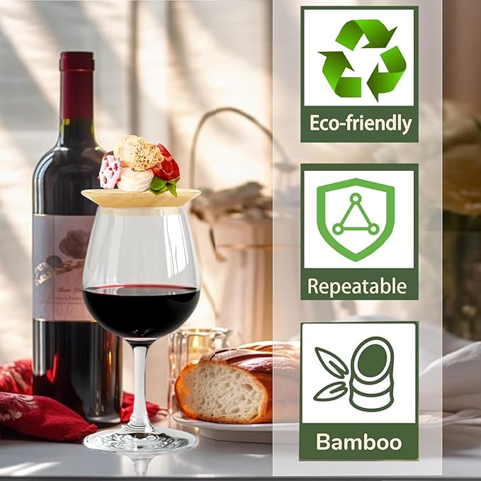 Wine Glass Charcuterie Topper, 2024 4Pcs New Wine Glass Charcuterie Board Topper, Bamboo Wine Glass Topper - Prevent Red Wine From Splashing, Charcuterie Wine Glass Topper, Gift for Wine Lovers (4)