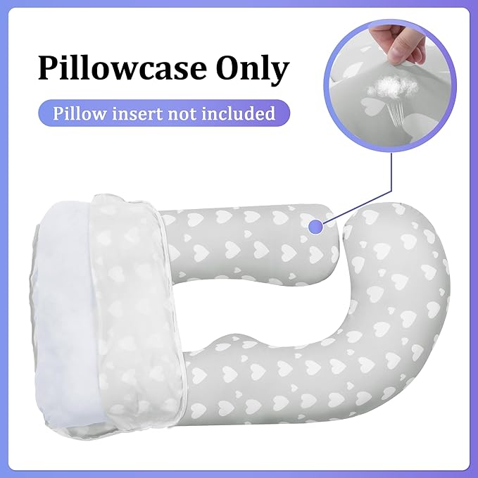 Floral Soft Pregnancy Pillow Cover (ONLY Pillowcase), U Shaped Luxurious Velvet Maternity Pillow Cover with Hidden Zip, Warm Large Pillow Protector for Side Sleeper, Grey, 58x32 in