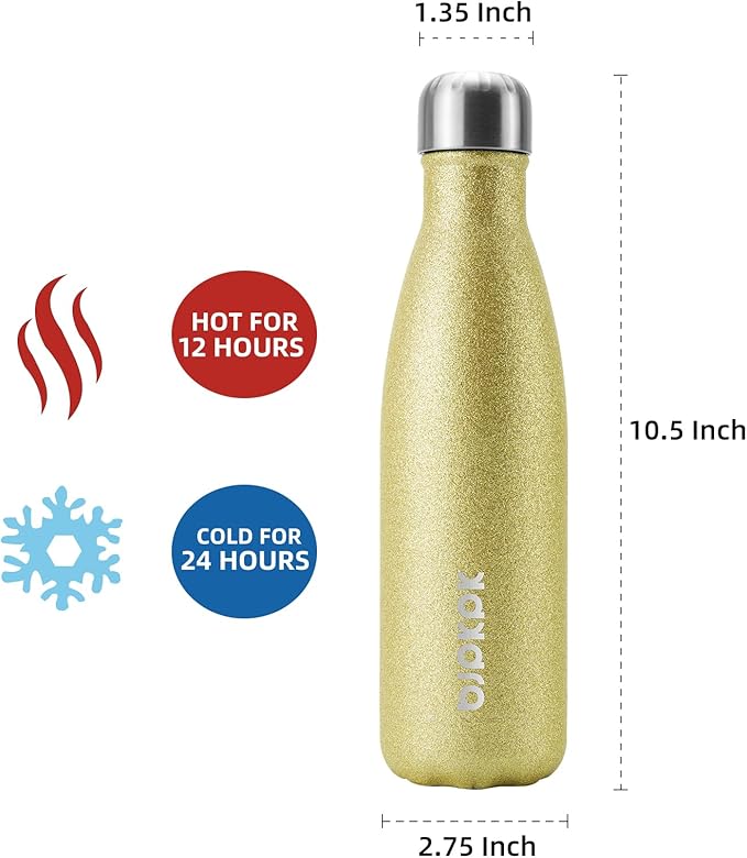 BJPKPK Glitter Yellow Insulated Water Bottle 17 oz Stainless Steel Water Bottles Cola Shape Water Bottles