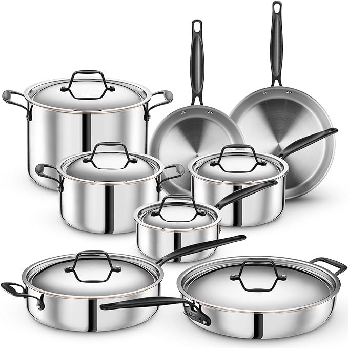 Legend 14 pc Copper Core Stainless Steel Pots & Pans Set | Pro Quality 5-Ply Clad Cookware | Professional Chef Grade Home Cooking, All Kitchen Induction & Oven Dishwasher Safe | PFOA, PTFE & PFOS Free