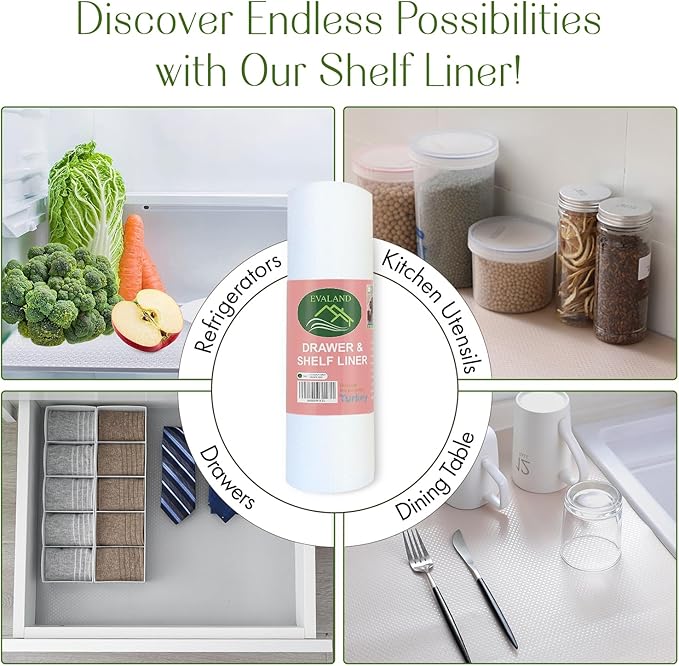 EVALAND 21.6 INCHES x 20 FEET (236 Inches) Non-Slip Shelf Liner, EVA Kitchen Liner, Non-Adhesive Liner, Smooth Shelf Liner, Durable Strong Grip Liner, Stain-Proof Shelf, Drawer, Cabinet Liner, Clear