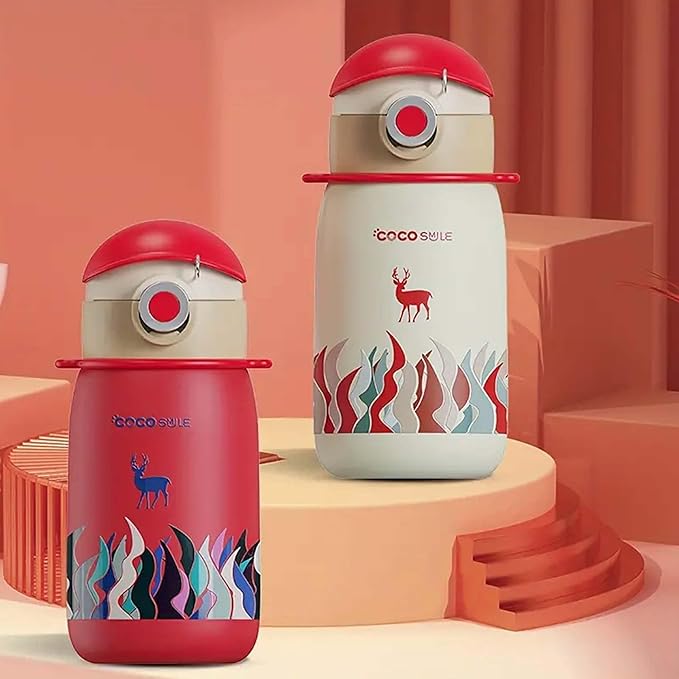 Thermal Vacuum Insulated Water Bottle with Straw & lid - Durable & Premium Design - Easy Open Button, Food Grade Stainless Steel - Dishwasher Safe kids cup (17 Oz)