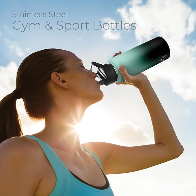 SipX™ Triple-Insulated Stainless Steel Water Bottle 40oz. With 3 Lids, BPA-Free Reusable Insulated Water Bottle Keeps Cold 24 Hours, Metal Water Bottle Made Of Sustainable Material For Hiking & Biking