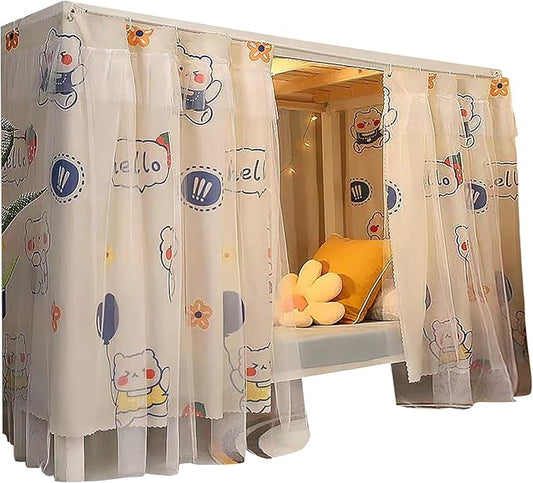 Beautiful Gauze Bunk Bed Curtains Drapes with Lace Privacy Bed Canopy for Bottom, 2 Panels, Sayhello