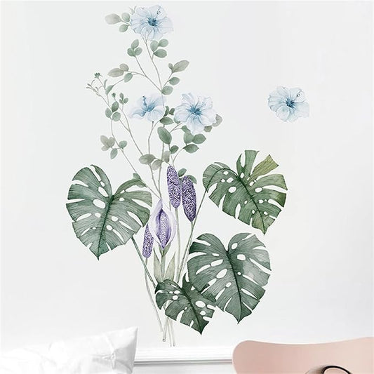 Tropical Leaf Green Leaves Wall Decals Monstera Deliciosa Liebm Palm Tree Leaf Plants Wall Stickers Bedroom Living Room TV Wall Door Decor Murals (Tropical Leaf Green 5)