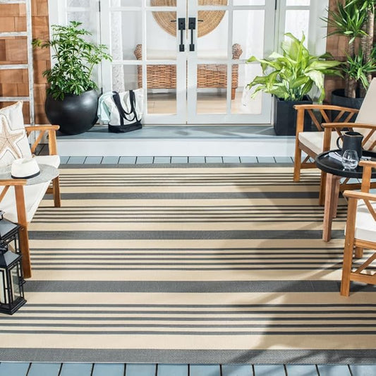 SAFAVIEH Courtyard Collection Area Rug - 8' x 10', Grey & Bone, Stripe Design, Non-Shedding & Easy Care, Indoor/Outdoor & Washable-Ideal for Patio, Backyard, Mudroom (CY6062-236)