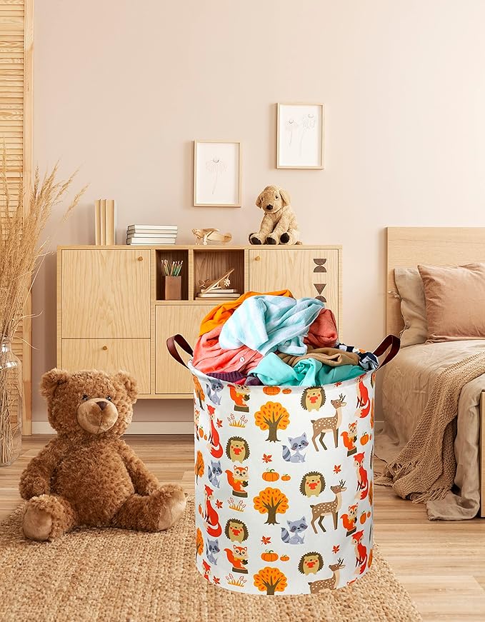 Kids Laundry Basket,Woodland Laundry Hamper Collapsible Animal Storage Baskets for Kids Room Decor,Nursery Hamper,Forest,Toy Organizer,Boys and Girls.(Forest animal) …