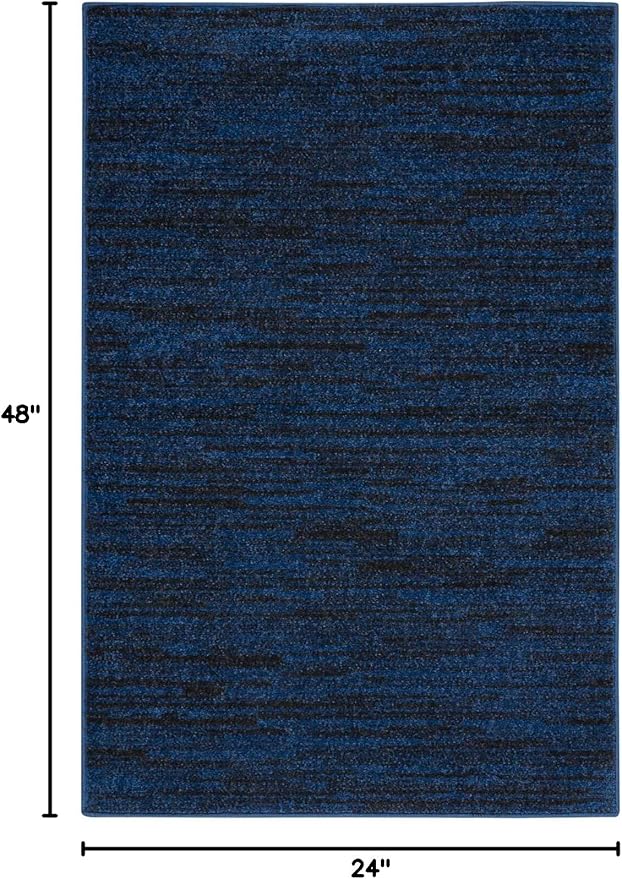 Nourison Essentials Indoor/Outdoor Midnight Blue 2' x 4' Area Rug, Easy Cleaning, Non Shedding, Bed Room, Living Room, Dining Room, Backyard, Deck, Patio (2x4)