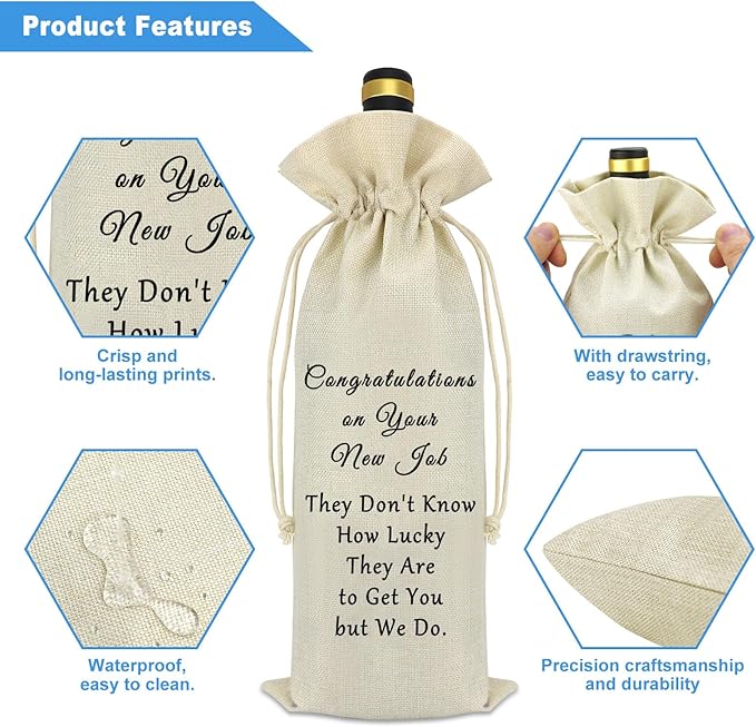 New Job Gift Coworker Leaving Gift Wine Bag Going Away Farewell Party Gift for Leader Colleague Appreciation Gift Reusable Wine Bags with Drawstrings Congratulations On Your New Job Wine Bottle Bag
