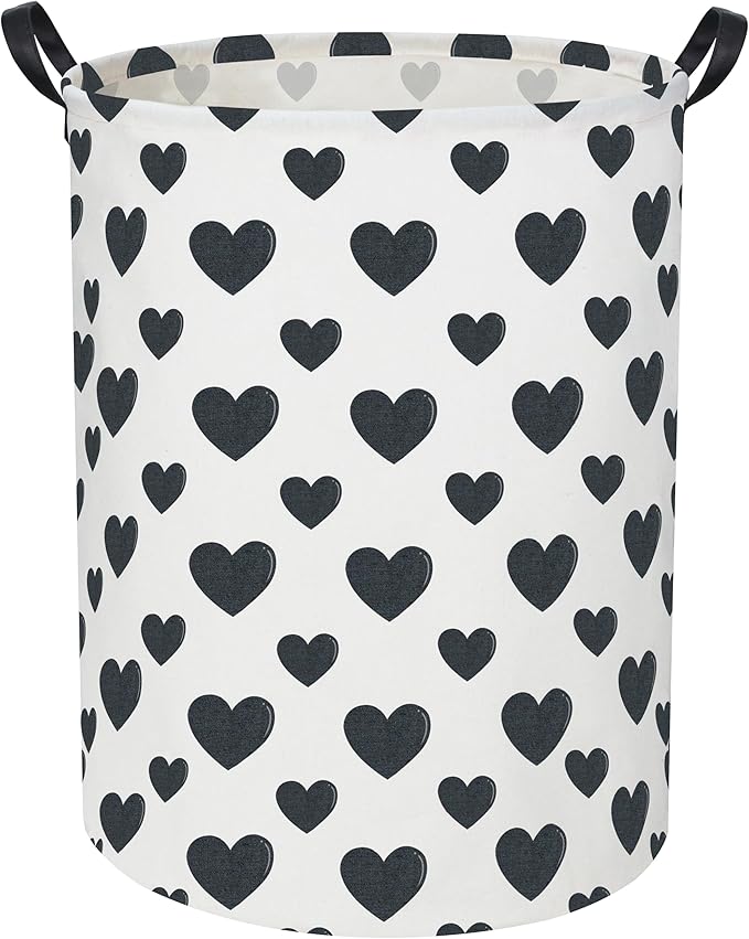 Black Heart Kids Laundry Basket Baby Hamper Black Heart Toy Storage Bin for Boys Room Decor Baby Nursery Hamper Gift Baskets for Bedroom Bathroom(Black Heart)
