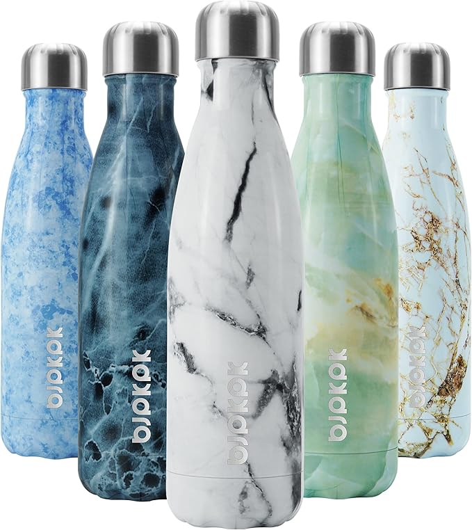 BJPKPK Insulated Water Bottles -17oz/500ml -Stainless Steel Water Bottles,Sports Water Bottles Keep Cold for 24 Hours and Hot for 12 Hours,BPA Free Water Bottle,Marble Frozen