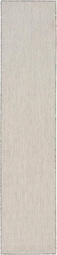 Nourison Courtyard Indoor/Outdoor Ivory Silver 2'2" x 16' Area Rug, Easy Cleaning, Non Shedding, Bed Room, Living Room, Dining Room, Backyard, Deck, Patio (2x16)