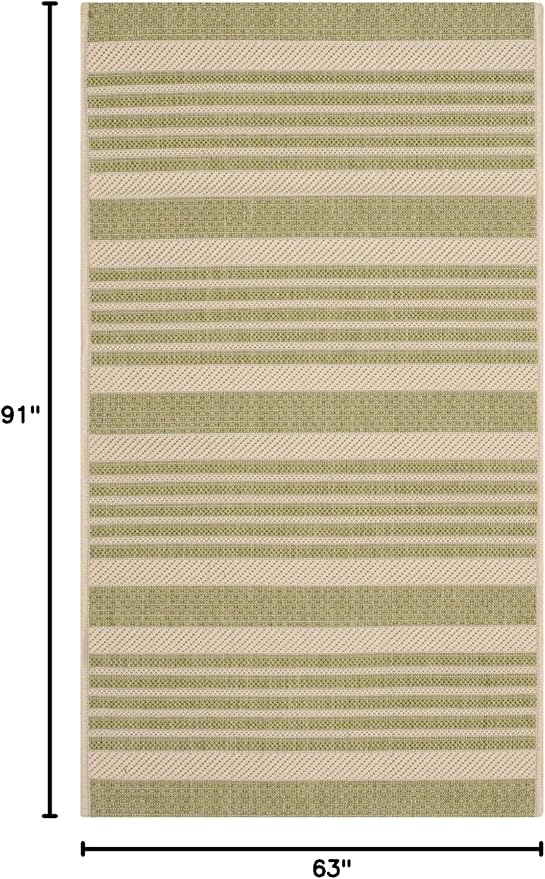 SAFAVIEH Courtyard Collection Area Rug - 5'3" x 7'7", Beige & Sweet Pea, Stripe Design, Non-Shedding & Easy Care, Indoor/Outdoor & Washable-Ideal for Patio, Backyard, Mudroom (CY6062-218)