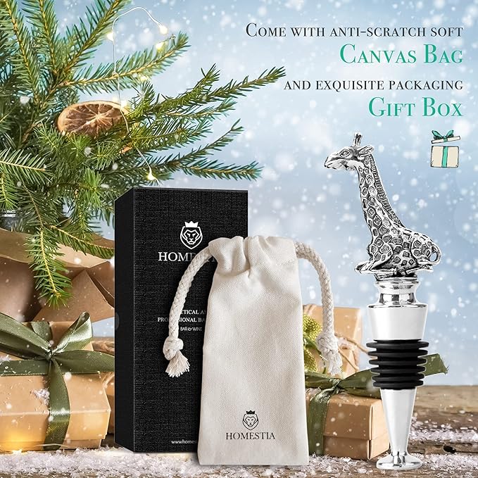 Homestia Wine Bottle Stoppers for Glass Bottles, Giraffe Bottle Stopper Reusable Wine Corks Wine Tool, Zinc-Alloy Silicone Wine Stoppers, Wine Toppers with Decors