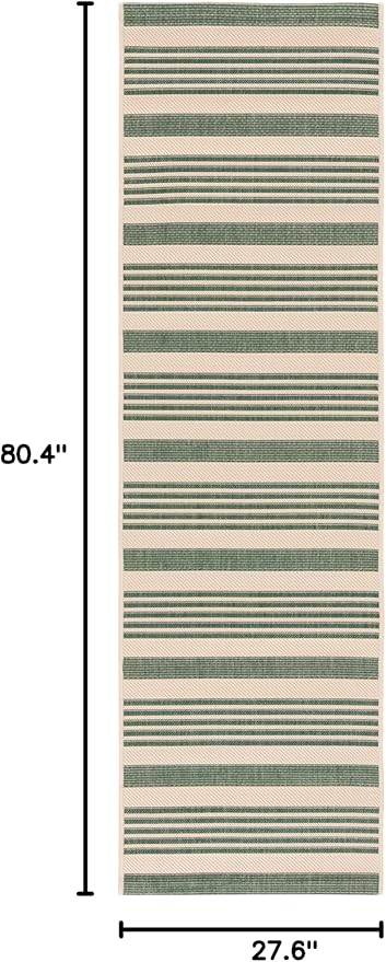 SAFAVIEH Courtyard Collection Runner Rug - 2'3" x 6'7", Beige & Dark Green, Stripe Design, Non-Shedding & Easy Care, Indoor/Outdoor & Washable-Ideal for Patio, Backyard, Mudroom (CY6062-322)
