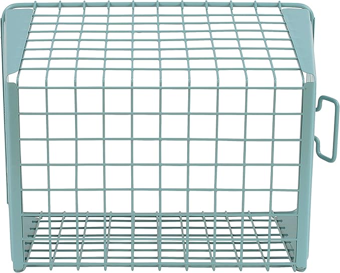 Spectrum Diversified Macklin, Stamped Steel & Wire Basket for Closet & Cubby Storage Vintage-Inspired Design with Customizable Label Plate, Medium, Teal, 1 Count (Pack of 1)