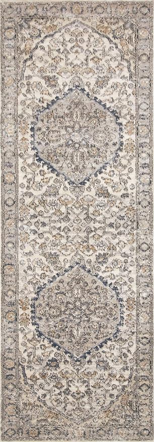 Loloi II Teagan Collection TEA-01 Natural/Lt. Grey 2'-8" x 7'-6", .25" Thick, Runner Rug, Soft, Durable, Neutral, Woven, Low Pile, Non-Shedding, Easy Clean, Living Room Rug