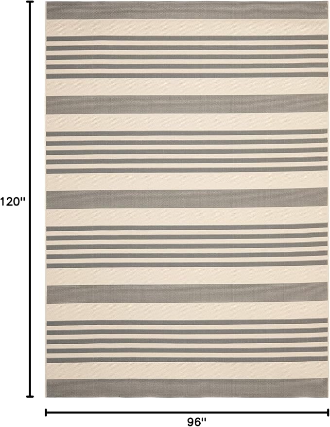 SAFAVIEH Courtyard Collection Area Rug - 8' x 10', Grey & Bone, Stripe Design, Non-Shedding & Easy Care, Indoor/Outdoor & Washable-Ideal for Patio, Backyard, Mudroom (CY6062-236)