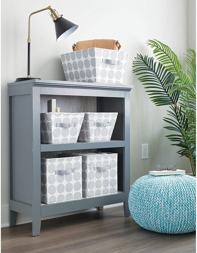 iDesign Dot Fabric Storage Bin, Angled Medium Basket Container with Dual Side Handles for Closet, Bedroom, Toys, Nursery - Gray