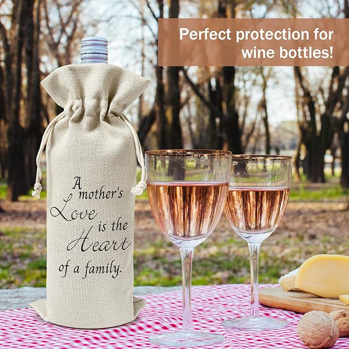 Mom Wine Gift Bag, Mom Gifts for Mom from Daughter Son, Gift for Mother Mama Mother-in-law, 1pcs Reusable Burlap Drawstring Wine Gift Bag for Wine Bottles, Mother's Day Holiday Party Favor -20