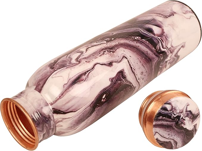 Pure Copper Water Bottle - Handcrafted - Ayurveda Health Benefits - Large 35 oz - Leak proof - Easy to carry for Sports, Fitness, Yoga, School - Textured Patterns.