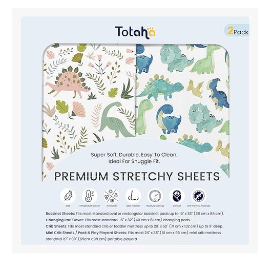 TotAha Premium Soft Dinosaur Changing Pad Cover, Stretchy Jersey Knit Changing Table Cover, Ultra Breathable Diaper Changing Pad Cover for Baby Girls Boys, 2 Pack