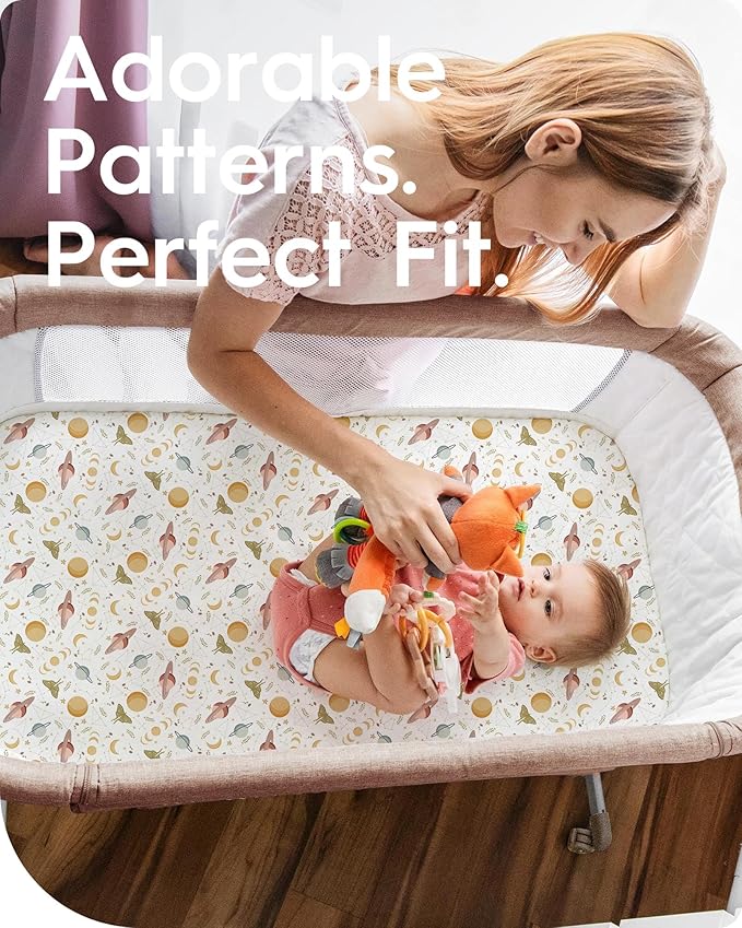 Graco Pack and Play Sheets Fitted, TotBasic Ultra Soft Mini Crib Sheets Boy, Neutral Pack N Play Mattress Sheets Hypoallergenic and Soothing, Premium Jersey Playrad Sheets, 2 Pack