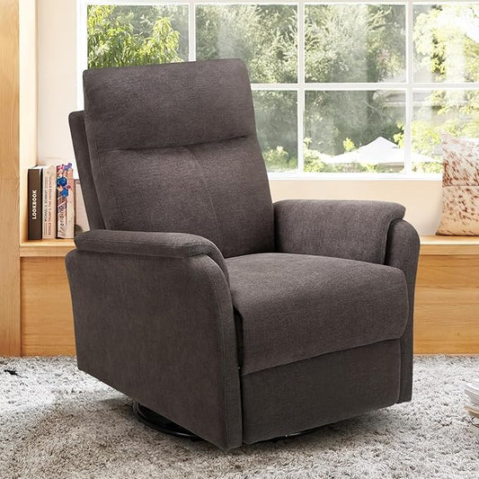 Swivel Rocking Recliner Glider Chair, Upholstered Fabric Reclining Rocker Chair with Footrest for Living Room, Nursery, Bedroom, Ergonomic High Backrest, Wide Seat Cushion and Metal Base-Charcoal