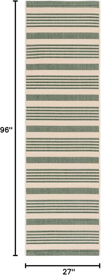 SAFAVIEH Courtyard Collection Runner Rug - 2'3" x 8', Beige & Dark Green, Stripe Design, Non-Shedding & Easy Care, Indoor/Outdoor & Washable-Ideal for Patio, Backyard, Mudroom (CY6062-322)