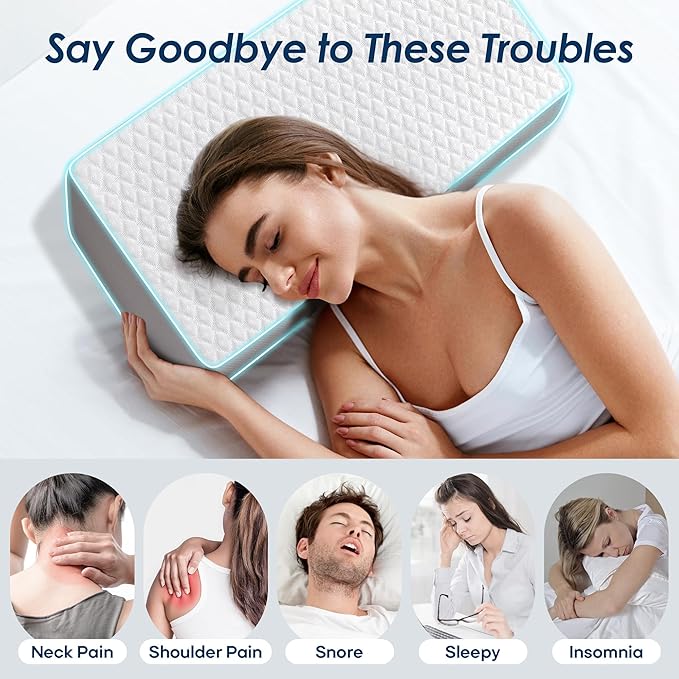 Cooling Cube Pillow for Side Sleepers, Square Memory Foam Side Sleeper Pillow Firm Soft Double-Sided Supportive, Support Head Cervical Pillow for Neck Shoulder Pain, 24"x12"x5"
