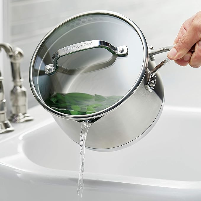 KitchenAid 3-Ply Base Stainless Steel Cookware Pots and Pans Set, 10 Piece, Brushed Stainless