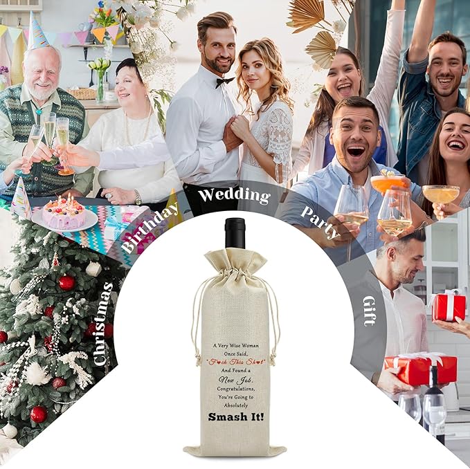 New Job Gifts for Coworker Wine Bag Coworker Leaving Gifts Congratulations Gifts New Job Promotion Gift for Women Men Wine Gift Bag Going Away Gift Farewell Party Decors Drawstring Wine Bottle Bag