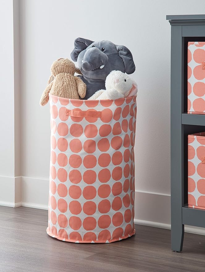 iDesign Dot Fabric Round Storage Bin, Basket Container Mini Hamper with Dual Side Handles for Closet, Bedroom, Laundry, Clothing, Toys, Nursery - Coral
