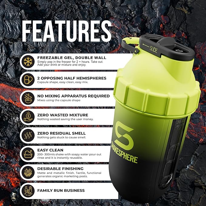 SHAKESPHERE Tumbler Cooler Shaker - Protein Shaker Bottle and Smoothie Cup, 24 oz - Bladeless Blender Cup Purees Raw Fruit with No Blending Ball – Powder Mixer for Pre Workout Gym (Ombre Yellow)