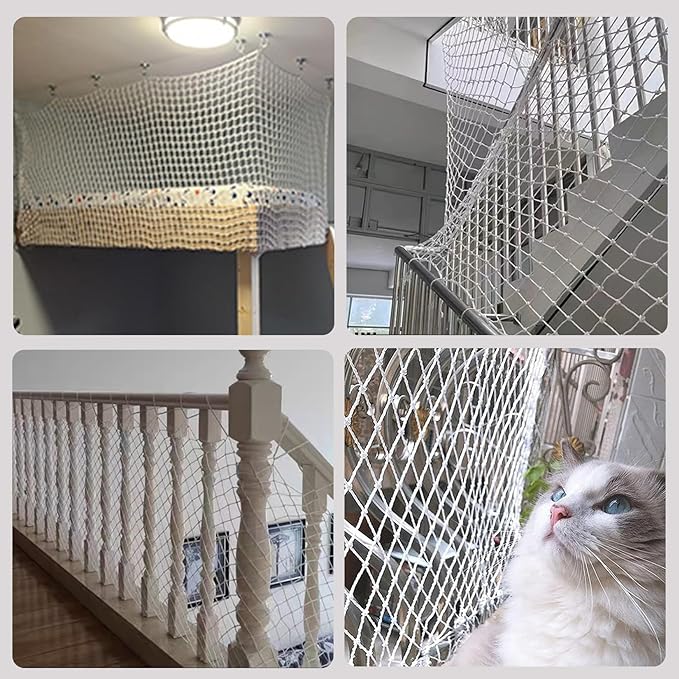 Rope Net Kids Safety Rope Netting Stairs Balcony Fence Safety Net Child Railing Playground Protection Rope Netting Indoor and Outdoor Decor Net White (6mm,2X6m)