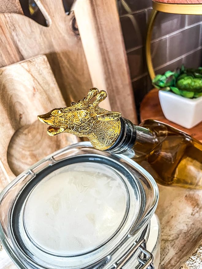 Wine & Olive Oil Pourer | Gold Color Stainless Steel | Bottle Stopper Aerator for Whiskey and Liquor | Decanter and Bar Tools Accessories and Gift Set Ideas for Her and Him (GIRAFFE)