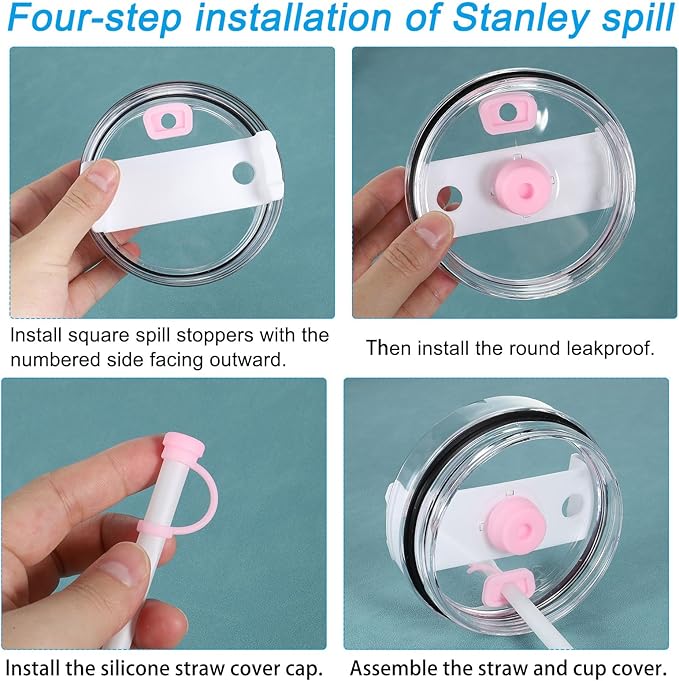 PATIKIL Silicone Spill Stopper for Straw Cup 2.0 40oz/ 30oz, Set of 9 Tumbler Accessories Including 3 Straw Cover Cap, 3 Square Spill Stopper and 3 Round Leak Stopper, Pink