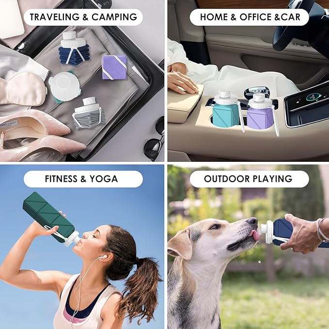 Collapsible Water Bottles,BPA-Free Leak-Proof Silicone Foldable Water Bottle Cup 20.6oz,Durable Lightweight Bottle for Gym Travel Camping Hiking Running (Navy Blue)