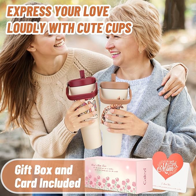 Gifts for Mom, Mothers Day Gifts from Daughter or Son, Mom Gifts - Happy Birthday, Christmas, Mother's Day Gift - 40 oz Tumbler with Handle and Straw (Butterfly)