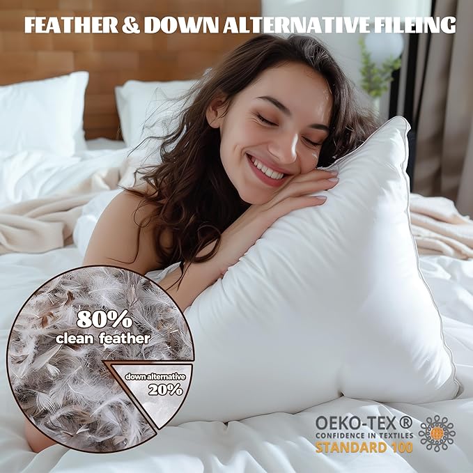 WOLKI Goose Feather Down Alternative Pillows King Size Set of 2, 100% Soft Cotton Shell Bed Pillow, Hotel Sleeping Pillow for Back, Stomach or Side Sleepers 20x36