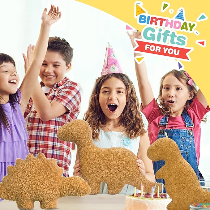 Dino Chicken Nugget Pillow, Dinosaur Chicken Nuggets Plush Funny Birthday Gifts for Boys and Girls, Dinosaur Gifts for Kids and Adults, Dinosaur Theme Party Decorations (Ankylosaurus, Small)
